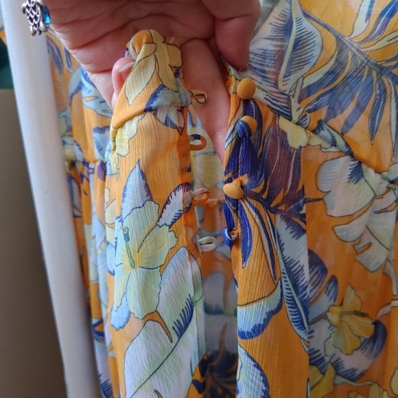Sheer Floral Yellow Bohemian Maxi Dress - Picture 3 of 6